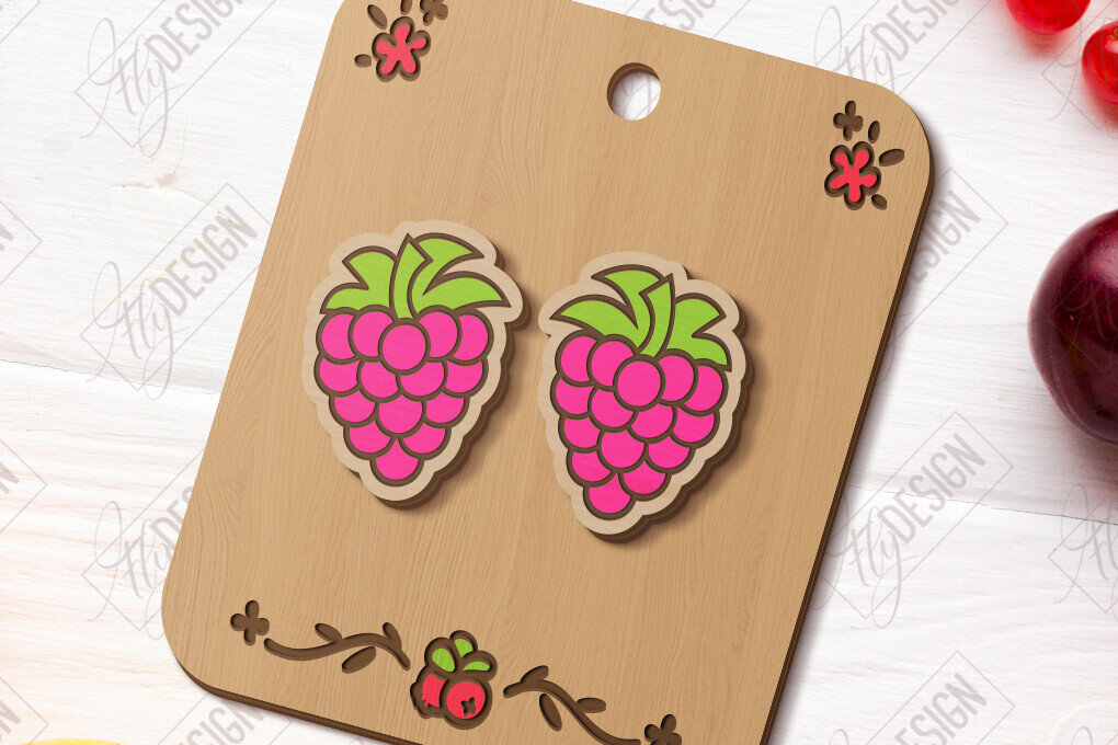 Σετ των 3 Intra απο ξύλο plywood 3mm-4mm πάχος – Stud Earrings Berries| Μούρο Δίασταση  5x5 cm INTRAFABR-121133212