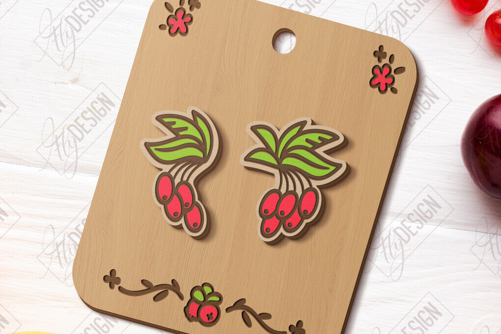 Σετ των 3 Intra απο ξύλο plywood 3mm-4mm πάχος – Stud Earrings Berries| CNC Δίασταση  5x5 cm INTRAFABR-121431932