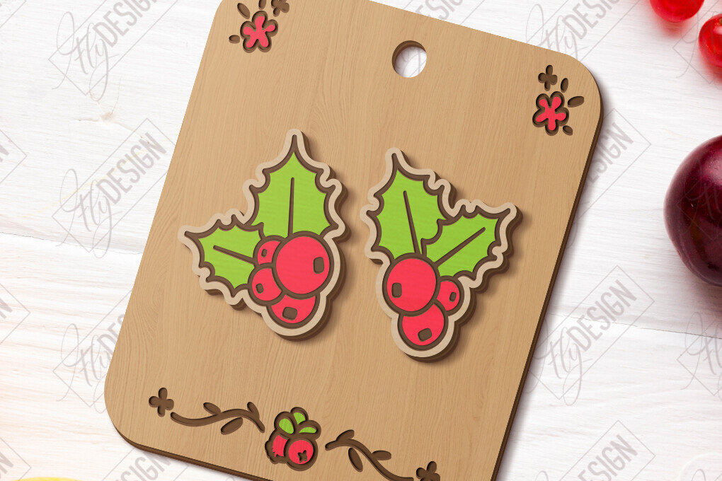 Σετ των 3 Intra απο ξύλο plywood 3mm-4mm πάχος – Stud Earrings Berries| CNC Δίασταση  5x5 cm INTRAFABR-121431941