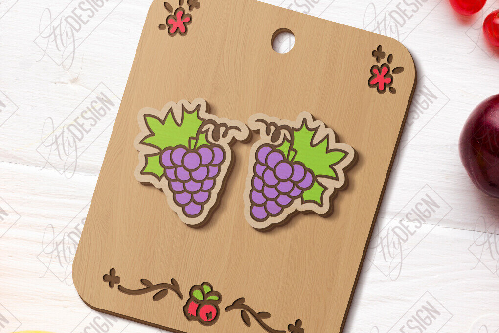 Σετ των 3 Intra απο ξύλο plywood 3mm-4mm πάχος – Stud Earrings Berries| CNC Δίασταση  5x5 cm INTRAFABR-121431928