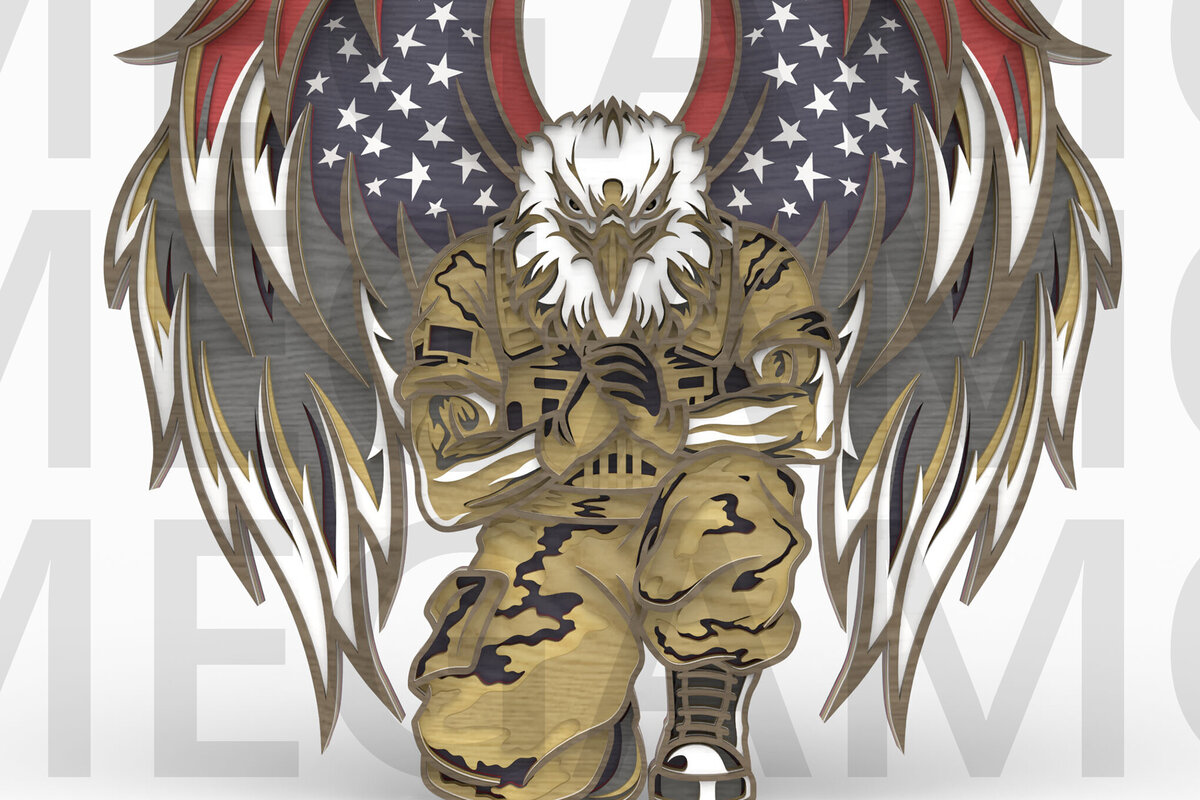 Σετ των 2 Intra απο ξύλο plywood 3mm-4mm πάχος – Στυλιζαρισμένη διακόσμηση με Eagle Soldier Δίασταση  20x20 cm INTRAFABR-122357517