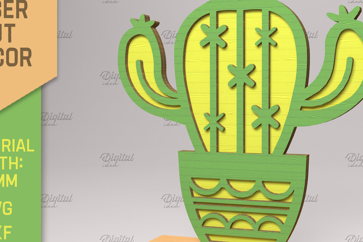 Σετ των 2 Intra απο ξύλο plywood 3mm-4mm πάχος – Χυμώδεις. Τρισδιάστατος κάκτος με στρώματα Δίασταση  20x20 cm INTRAFABR-83505008