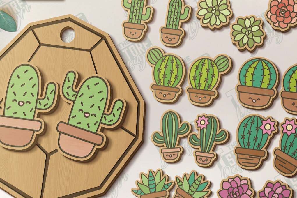 Σετ των 2 Intra απο ξύλο plywood 3mm-4mm πάχος – Πακέτο κοπής με λέιζερ Succulent Stud Earrings Δίασταση  5x5 cm INTRAFABR-120348735