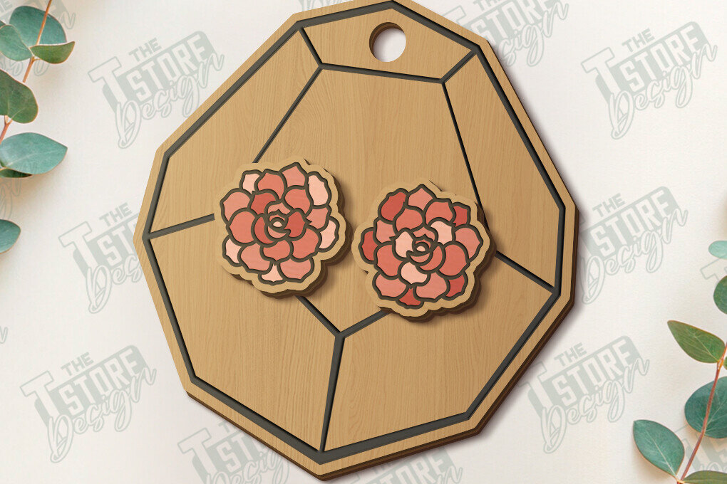 Σετ των 3 Intra απο ξύλο plywood 3mm-4mm πάχος – Succulent Stud Earrings| CNC Δίασταση  5x5 cm INTRAFABR-120347344