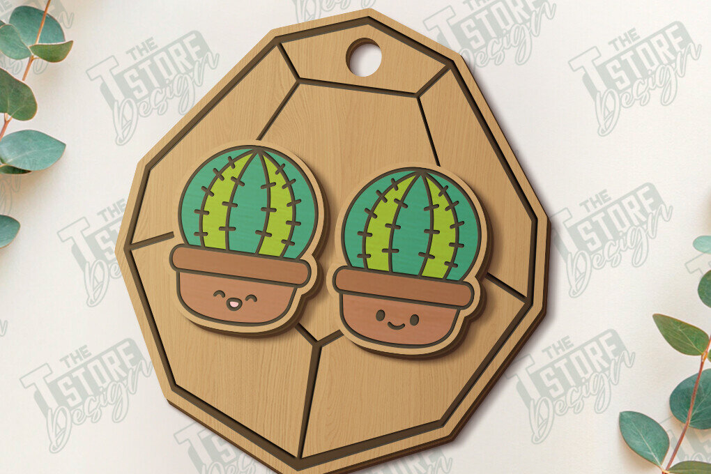 Σετ των 3 Intra απο ξύλο plywood 3mm-4mm πάχος – Succulent Stud Earrings| CNC Δίασταση  5x5 cm INTRAFABR-120095462