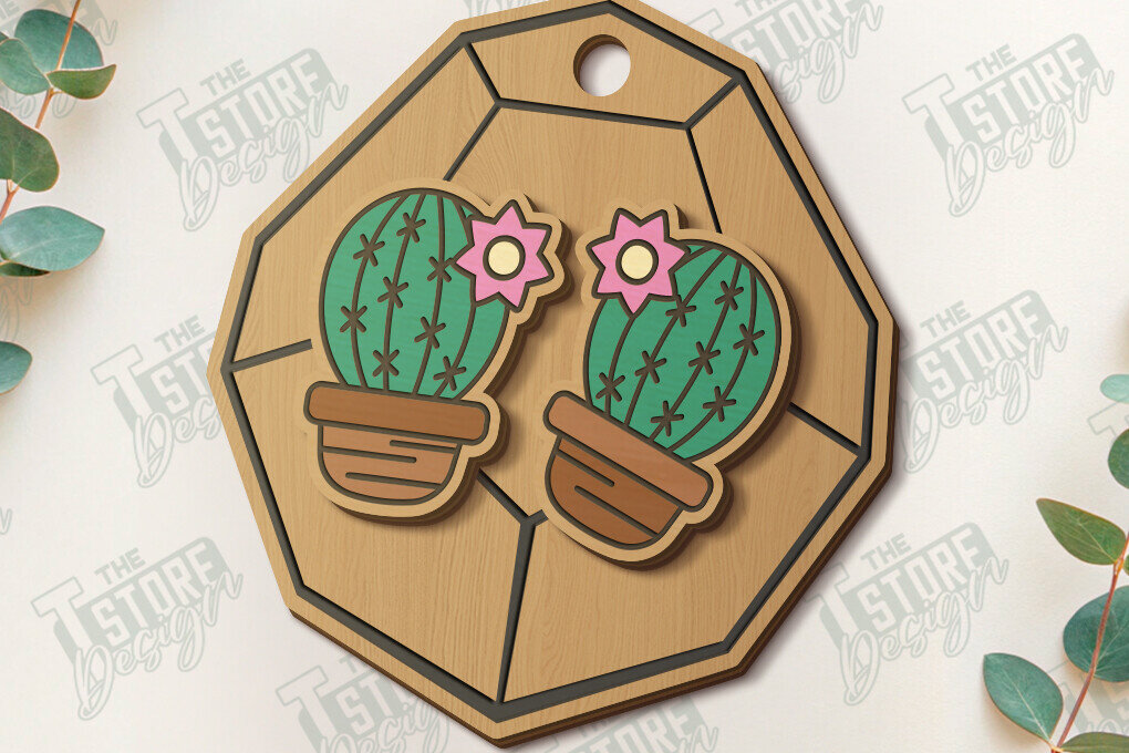 Σετ των 3 Intra απο ξύλο plywood 3mm-4mm πάχος – Succulent Stud Earrings| CNC Δίασταση  5x5 cm INTRAFABR-120095467