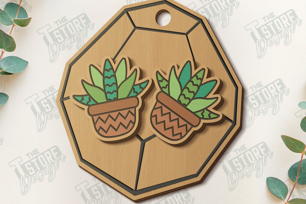 Σετ των 2 Intra απο ξύλο plywood 3mm-4mm πάχος – Succulent Stud Earrings| CNC Δίασταση  5x5 cm INTRAFABR-120095470