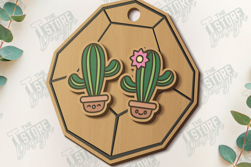 Σετ των 3 Intra απο ξύλο plywood 3mm-4mm πάχος – Succulent Stud Earrings| CNC Δίασταση  5x5 cm INTRAFABR-120347331