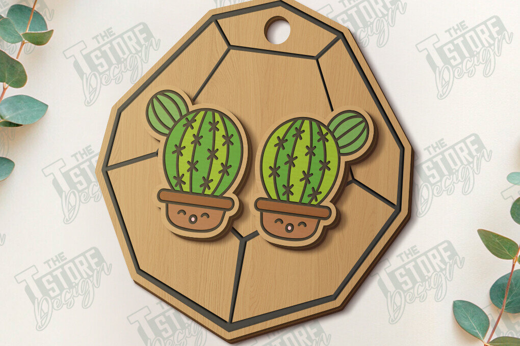 Σετ των 3 Intra απο ξύλο plywood 3mm-4mm πάχος – Succulent Stud Earrings| CNC Δίασταση  5x5 cm INTRAFABR-120347332