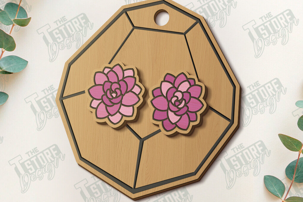 Σετ των 3 Intra απο ξύλο plywood 3mm-4mm πάχος – Succulent Stud Earrings| CNC Δίασταση  5x5 cm INTRAFABR-120347334