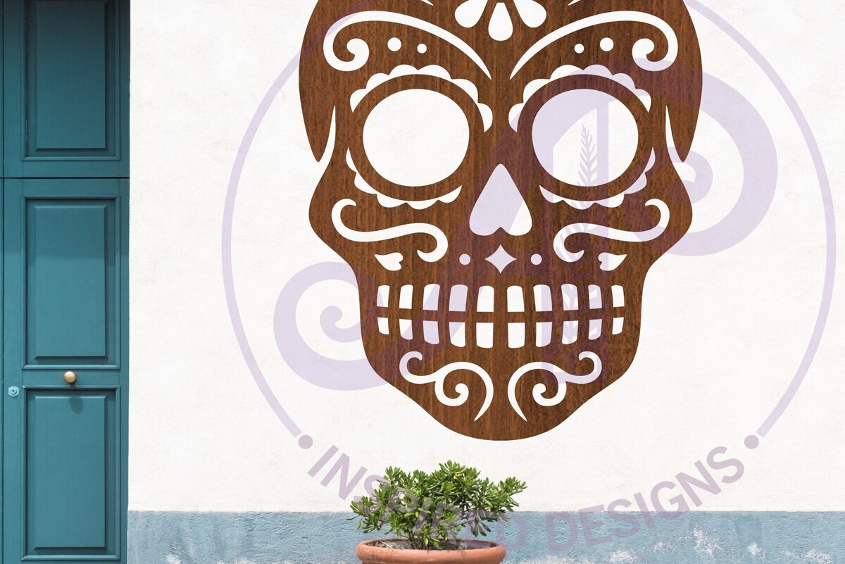 Intra απο ξύλο plywood 3mm-4mm πάχος – Σήμα τοίχου με λεπτομερή αποκοπή 1. Sugar Skull Δίασταση  40x30 cm INTRAFABR-123701084