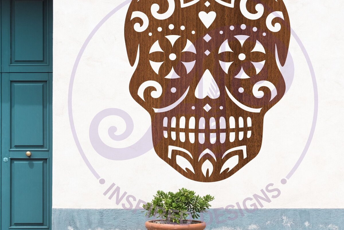 Σετ των 2 Intra απο ξύλο plywood 3mm-4mm πάχος – Επιτοίχια επιγραφή Sugar Skull Λεπτομερής αποκοπή 2 Δίασταση  20x20 cm INTRAFABR-123701102