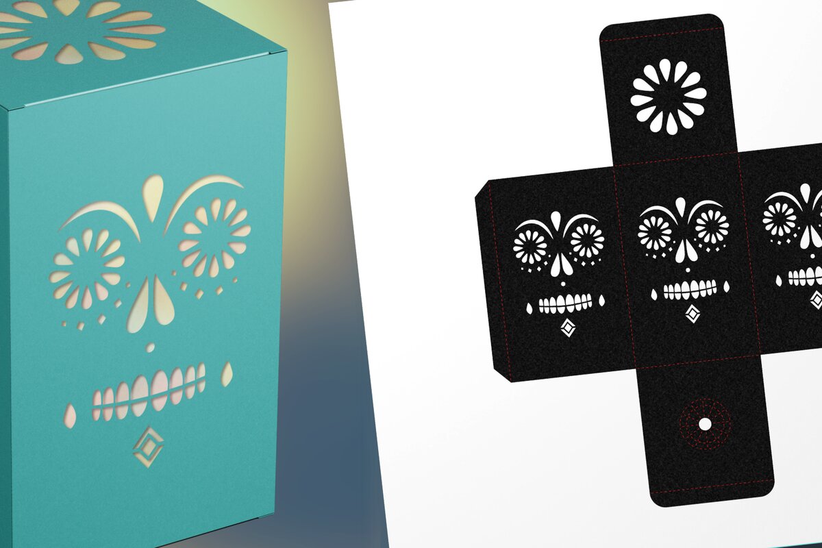 Σετ των 2 Intra απο ξύλο plywood 3mm-4mm πάχος – Sugar Skull Face 2 Tea Light Lantern Δίασταση  20x20 cm INTRAFABR-107900005