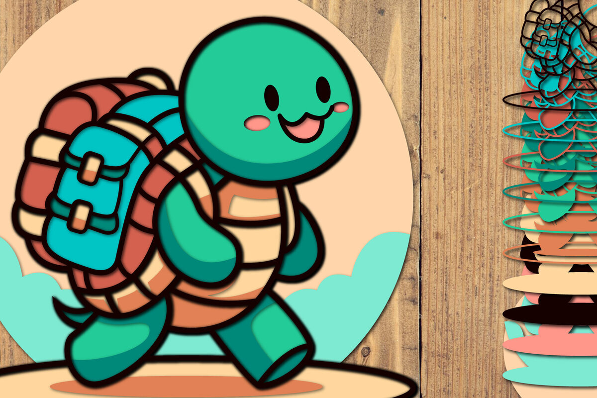 Σετ των 2 Intra απο ξύλο plywood 3mm-4mm πάχος – Summer Adventure Turtle – 3D Layered Δίασταση  20x20 cm INTRAFABR-123562661