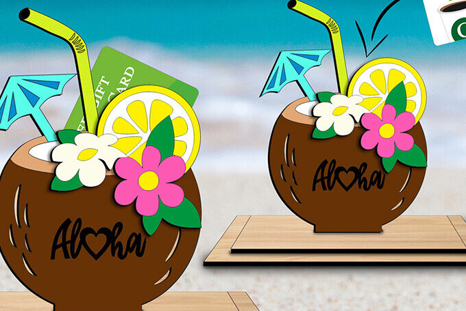 Σετ των 2 Intra απο ξύλο plywood 3mm-4mm πάχος – Κάτοχος δωροκάρτας Summer Aloha Coconut Δίασταση  20x20 cm INTRAFABR-103465148