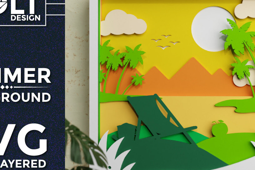 Σετ των 2 Intra απο ξύλο plywood 3mm-4mm πάχος – Καλοκαιρινό φόντο 3D Πολυεπίπεδο Δίασταση  20x20 cm INTRAFABR-69843982