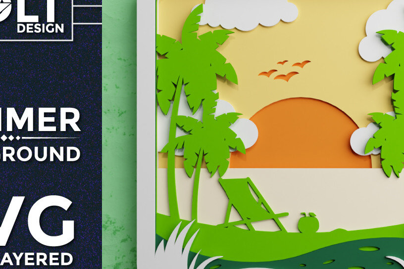 Σετ των 2 Intra απο ξύλο plywood 3mm-4mm πάχος – Καλοκαιρινό φόντο 3D Πολυεπίπεδο Δίασταση  20x20 cm INTRAFABR-69843828