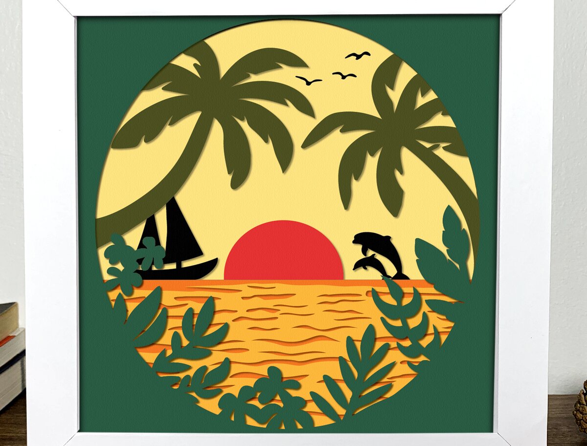 Σετ των 2 Intra απο ξύλο plywood 3mm-4mm πάχος – Summer Beach 3D Shadow Box Δίασταση  20x20 cm INTRAFABR-96435147