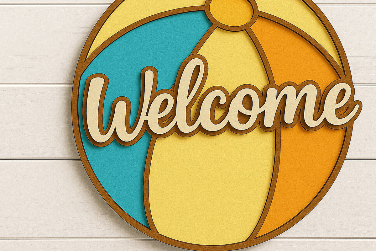 Σετ των 2 Intra απο ξύλο plywood 3mm-4mm πάχος – Σήμα καλωσορίσματος Summer Beach Ball Δίασταση  20x20 cm INTRAFABR-122866991