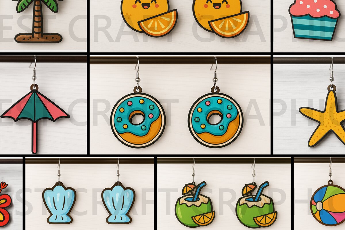 Σετ των 3 Intra απο ξύλο plywood 3mm-4mm πάχος – Πακέτο με καλοκαιρινά σκουλαρίκια παραλίας Δίασταση  5x5 cm INTRAFABR-123010153