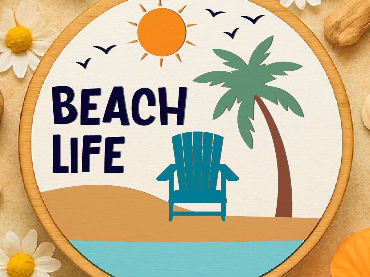 Σετ των 2 Intra απο ξύλο plywood 3mm-4mm πάχος – Summer Beach Life Υποδοχή Δίασταση  20x20 cm INTRAFABR-122117437