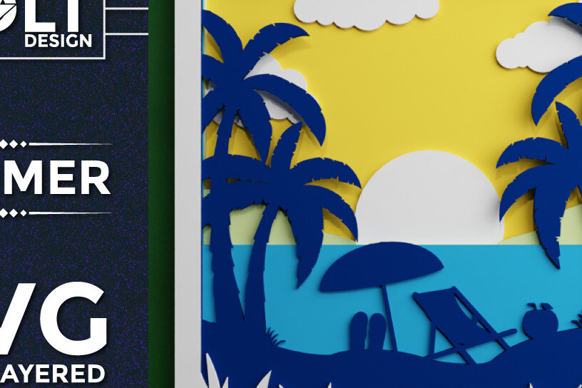 Σετ των 2 Intra απο ξύλο plywood 3mm-4mm πάχος – Αρχεία κομμένων πολλαπλών επιπέδων Summer BG 3D Δίασταση  20x20 cm INTRAFABR-69661014