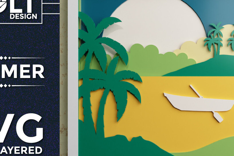 Σετ των 2 Intra απο ξύλο plywood 3mm-4mm πάχος – Αρχεία κομμένων πολλαπλών επιπέδων Summer BG 3D Δίασταση  20x20 cm INTRAFABR-69660805