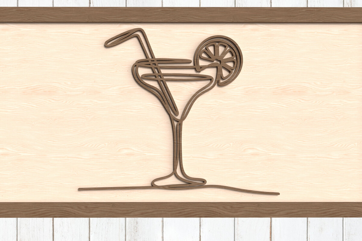 Σετ των 2 Intra απο ξύλο plywood 3mm-4mm πάχος – Καλοκαιρινό Cocktail Line Art Cut Δίασταση  20x20 cm INTRAFABR-123096539