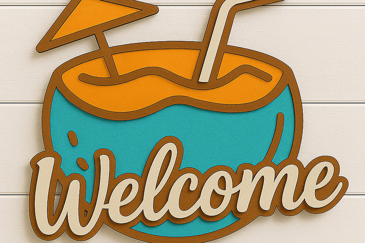 Σετ των 2 Intra απο ξύλο plywood 3mm-4mm πάχος – Καλοκαιρινή καρύδα καλωσορίσματος Δίασταση  20x20 cm INTRAFABR-122866960