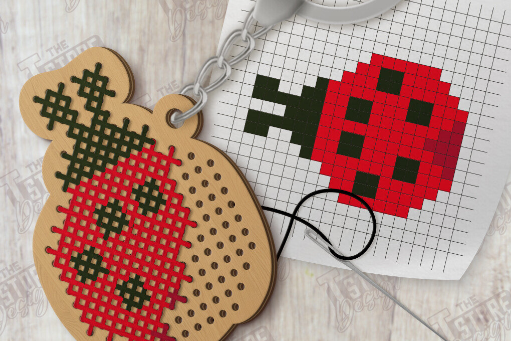 Σετ των 3 Intra απο ξύλο plywood 3mm-4mm πάχος – Κοπή με λέιζερ μπρελόκ με καλοκαιρινή σταυροβελονιά Δίασταση  5x5 cm INTRAFABR-123770148