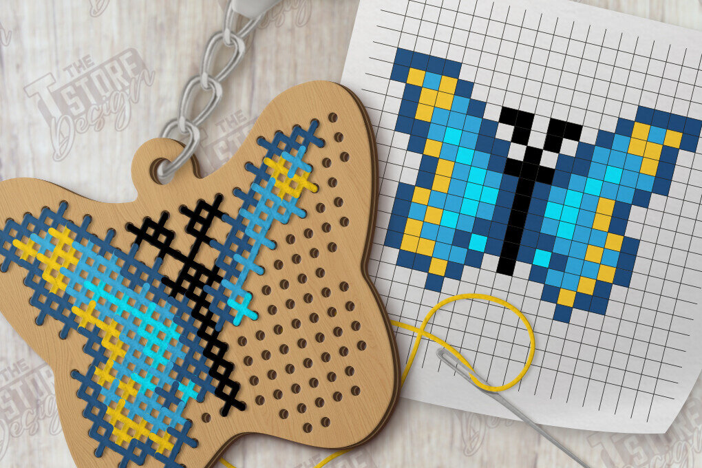 Σετ των 3 Intra απο ξύλο plywood 3mm-4mm πάχος – Κοπή με λέιζερ μπρελόκ με καλοκαιρινή σταυροβελονιά Δίασταση  5x5 cm INTRAFABR-123505264