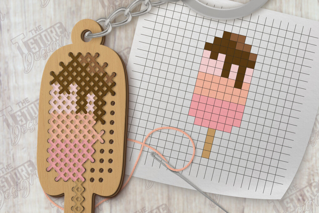 Σετ των 3 Intra απο ξύλο plywood 3mm-4mm πάχος – Κοπή με λέιζερ μπρελόκ με καλοκαιρινή σταυροβελονιά Δίασταση  5x5 cm INTRAFABR-123505272