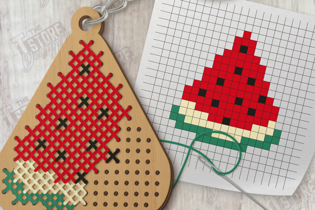 Σετ των 3 Intra απο ξύλο plywood 3mm-4mm πάχος – Κοπή με λέιζερ μπρελόκ με καλοκαιρινή σταυροβελονιά Δίασταση  5x5 cm INTRAFABR-123770140