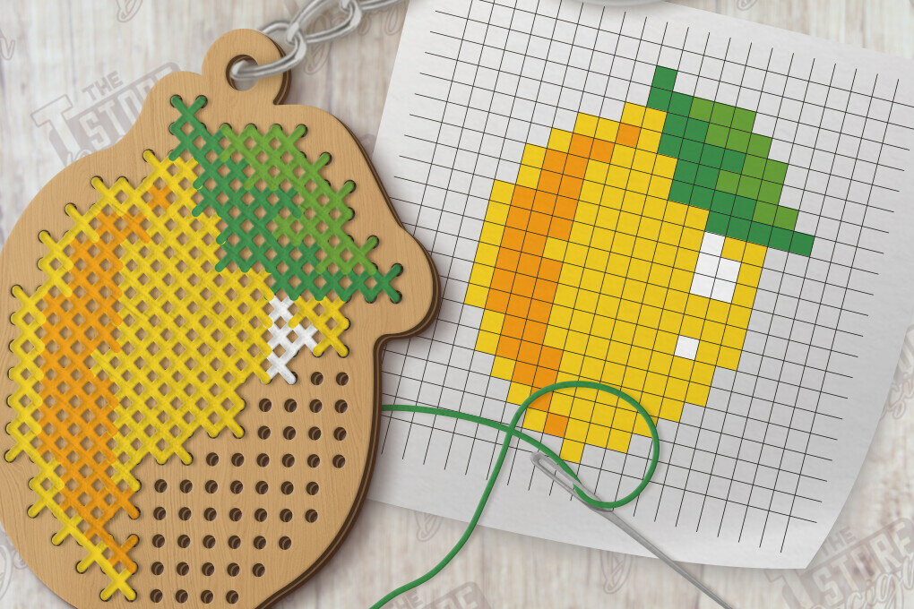 Σετ των 3 Intra απο ξύλο plywood 3mm-4mm πάχος – Κοπή με λέιζερ μπρελόκ με καλοκαιρινή σταυροβελονιά Δίασταση  5x5 cm INTRAFABR-123770144