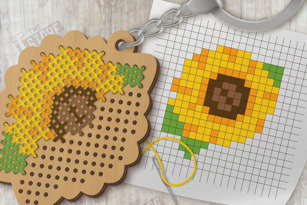 Σετ των 3 Intra απο ξύλο plywood 3mm-4mm πάχος – Κοπή με λέιζερ μπρελόκ με καλοκαιρινή σταυροβελονιά Δίασταση  5x5 cm INTRAFABR-123505261