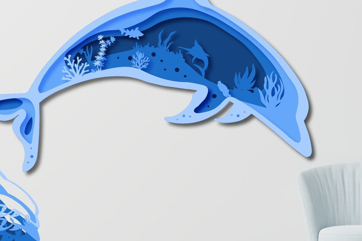 Σετ των 2 Intra απο ξύλο plywood 3mm-4mm πάχος – Summer Dolphin Deep Sea Paper/Laser Δίασταση  20x20 cm INTRAFABR-33270988