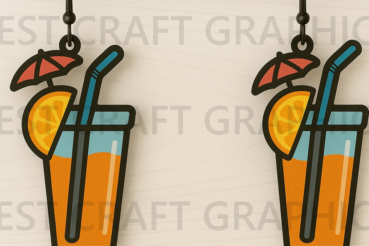 Σετ των 2 Intra απο ξύλο plywood 3mm-4mm πάχος – Summer Drink Earrings Δίασταση  5x5 cm INTRAFABR-123127249