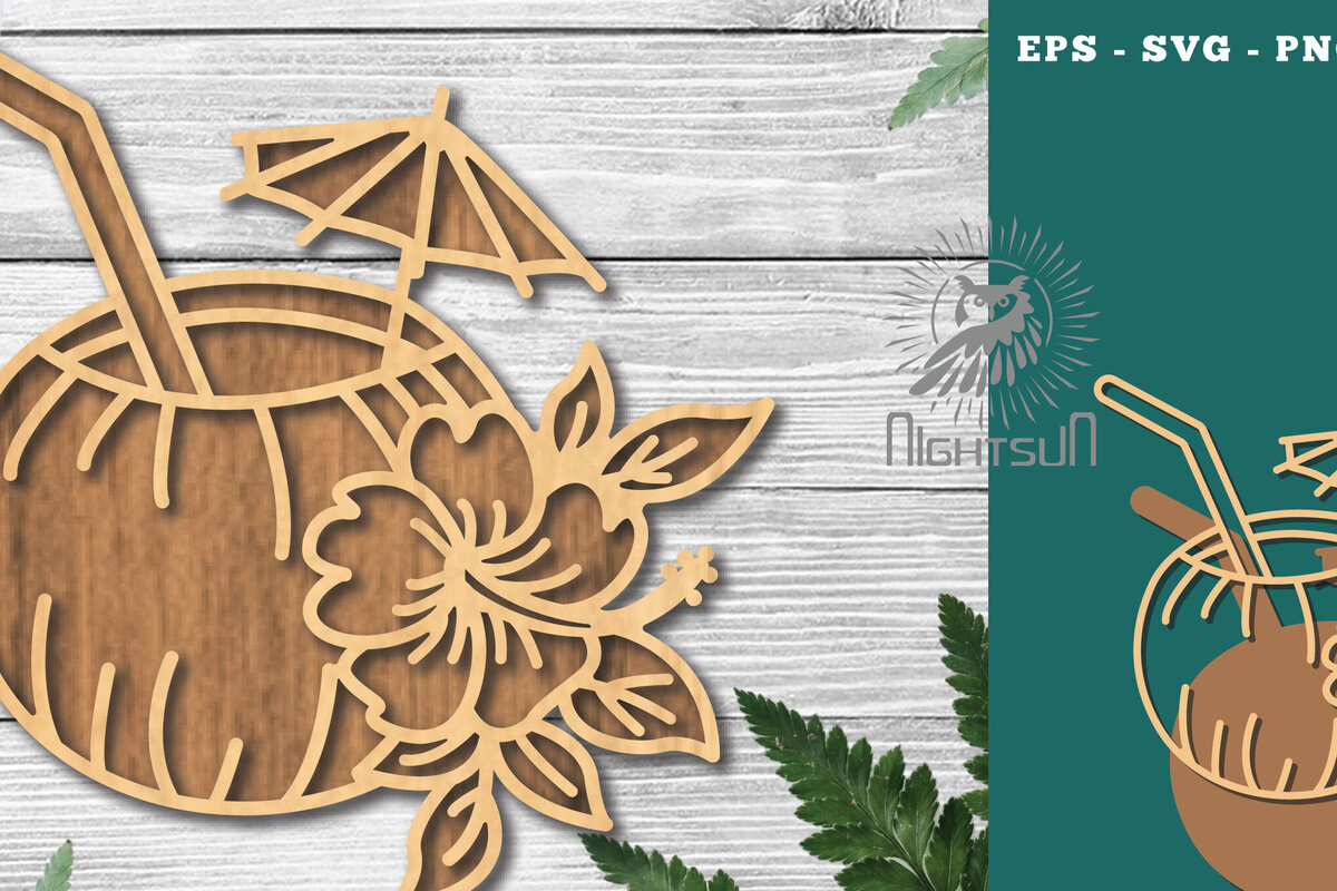 Σετ των 2 Intra απο ξύλο plywood 3mm-4mm πάχος – Διακόσμηση με λέιζερ για καλοκαιρινό ποτό 1 Δίασταση  20x20 cm INTRAFABR-121107569