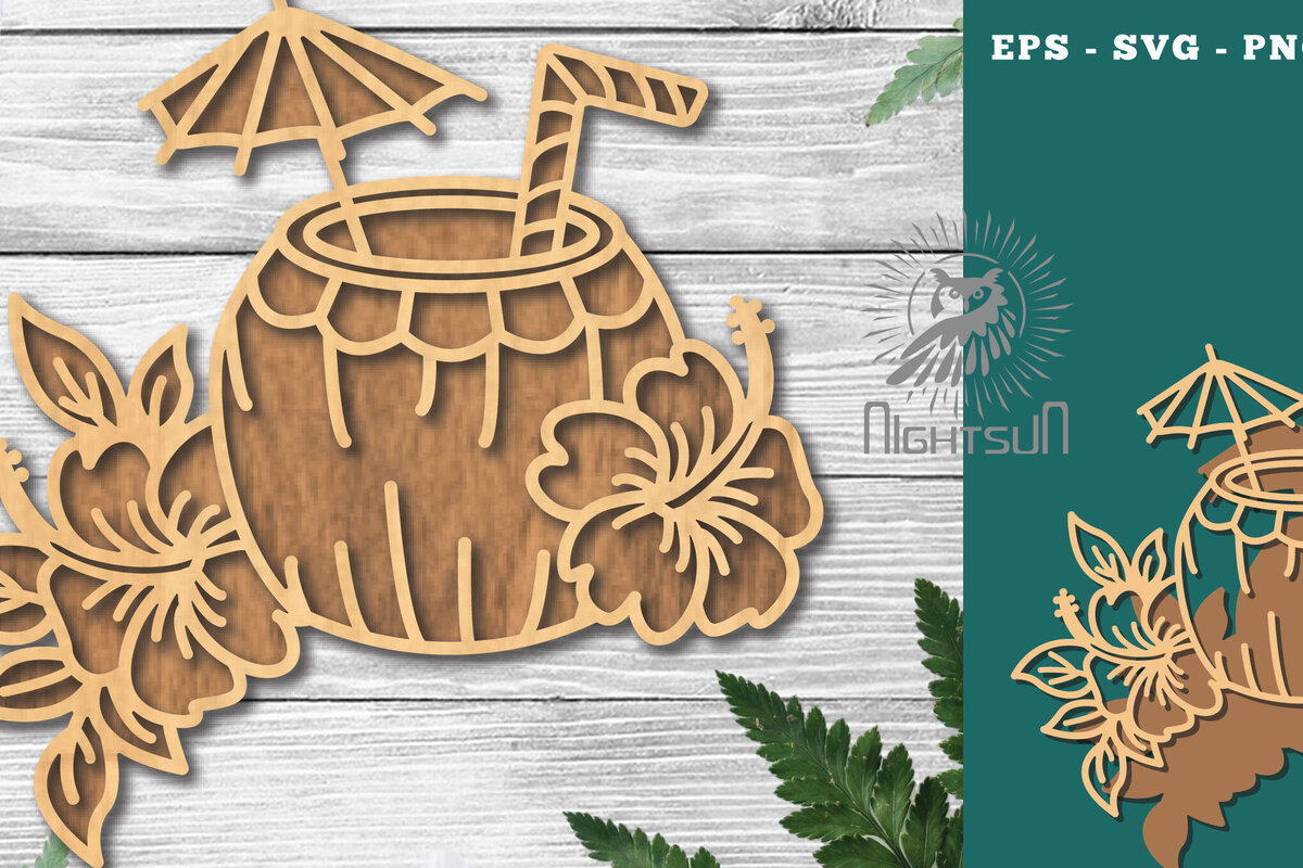 Σετ των 2 Intra απο ξύλο plywood 3mm-4mm πάχος – Διακόσμηση με λέιζερ για καλοκαιρινό ποτό 2 Δίασταση  20x20 cm INTRAFABR-121107607