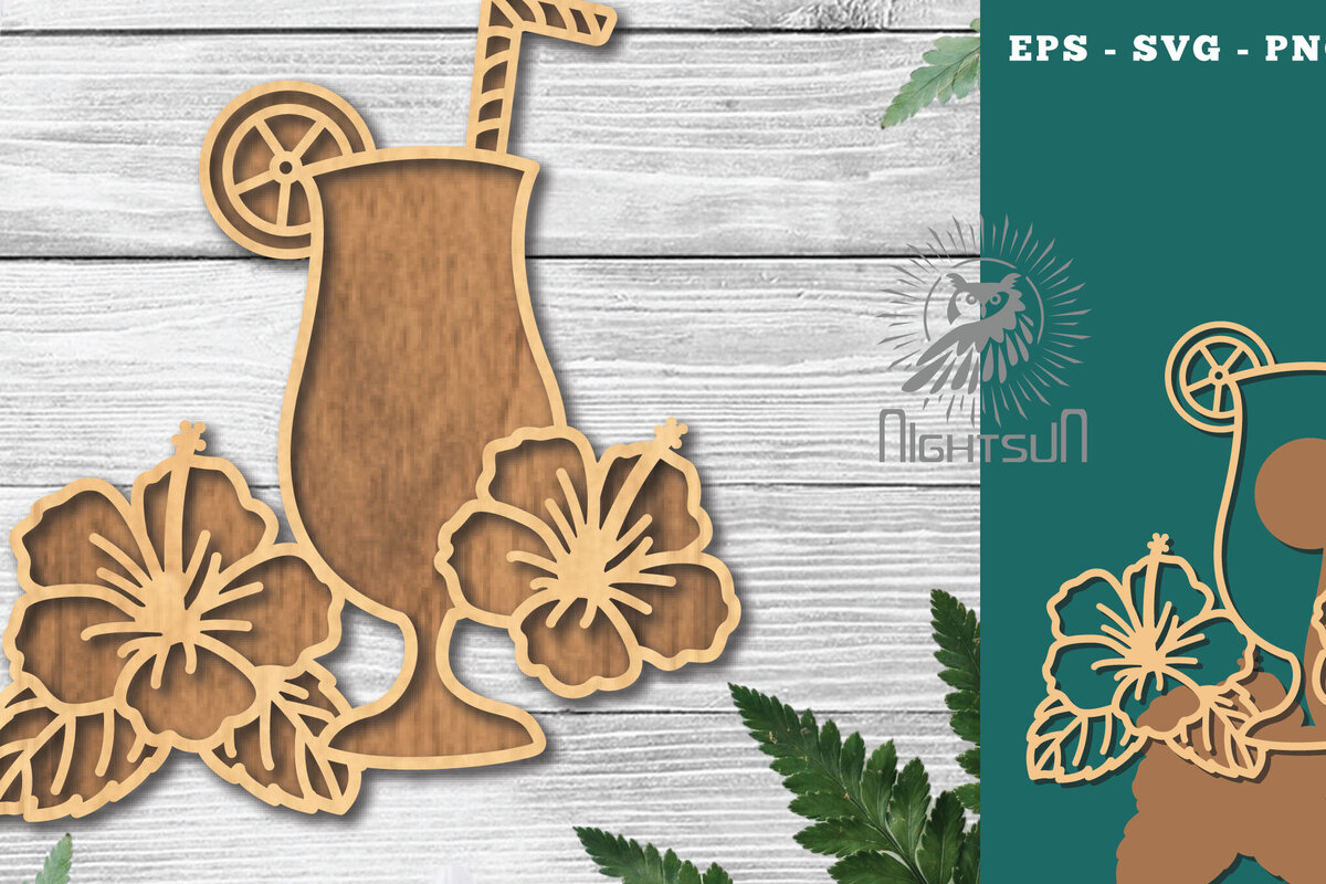 Σετ των 2 Intra απο ξύλο plywood 3mm-4mm πάχος – Διακόσμηση με λέιζερ για καλοκαιρινό ποτό 4 Δίασταση  20x20 cm INTRAFABR-121107698