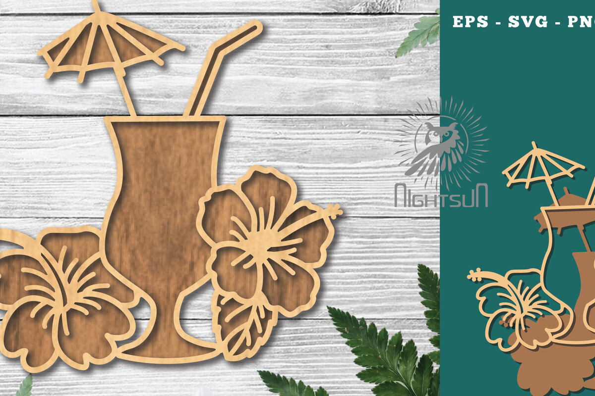 Σετ των 2 Intra απο ξύλο plywood 3mm-4mm πάχος – Διακόσμηση με λέιζερ για καλοκαιρινό ποτό 5 Δίασταση  20x20 cm INTRAFABR-121107732