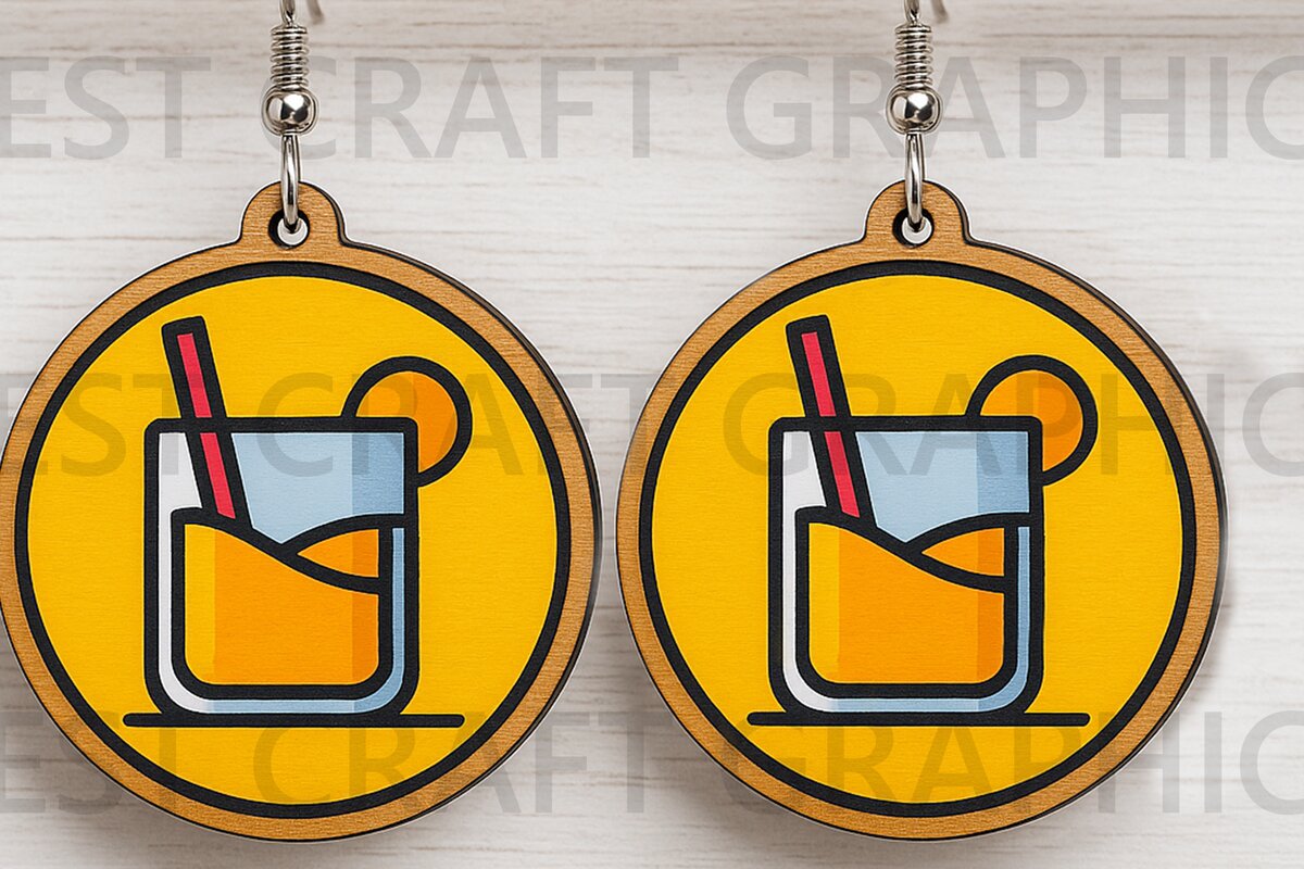 Σετ των 3 Intra απο ξύλο plywood 3mm-4mm πάχος – Summer Drink Earrings Δίασταση  5x5 cm INTRAFABR-123663621