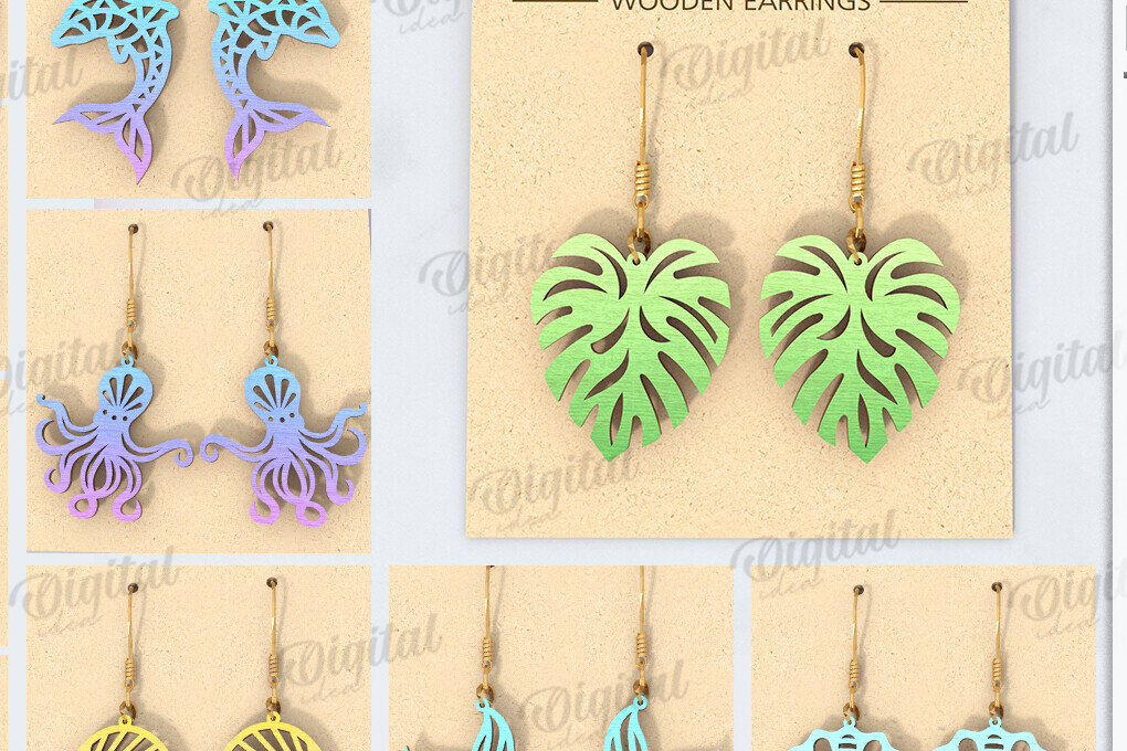 Σετ των 3 Intra απο ξύλο plywood 3mm-4mm πάχος – Καλοκαιρινά σκουλαρίκια Drop Bundle Cut Laser Δίασταση  5x5 cm INTRAFABR-121600108