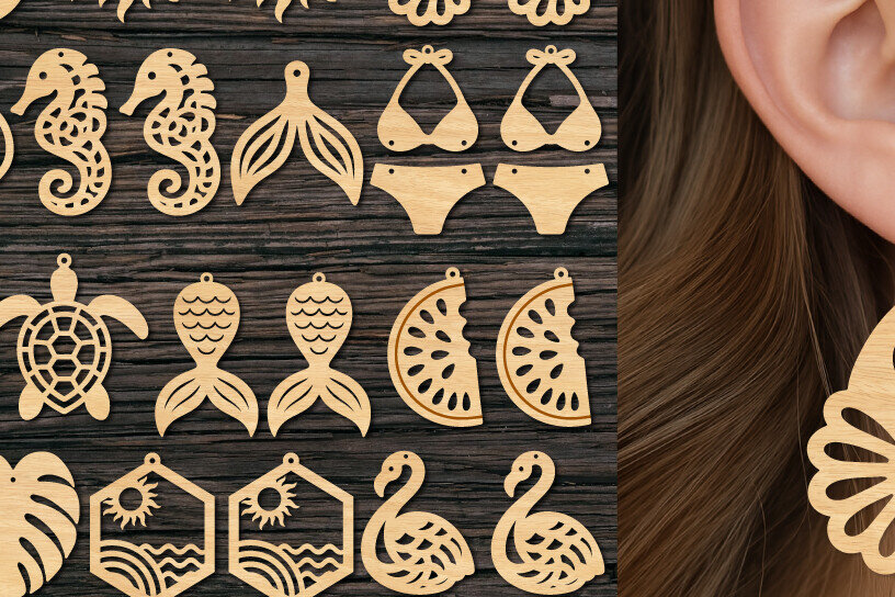 Σετ των 3 Intra απο ξύλο plywood 3mm-4mm πάχος – Πακέτο κοπής με λέιζερ καλοκαιρινά σκουλαρίκια Δίασταση  5x5 cm INTRAFABR-122210884