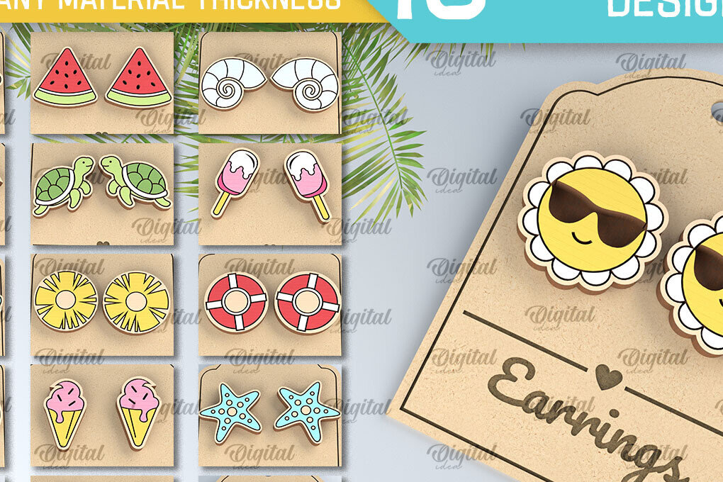 Σετ των 3 Intra απο ξύλο plywood 3mm-4mm πάχος – Πακέτο κοπής με λέιζερ καλοκαιρινά σκουλαρίκια Δίασταση  5x5 cm INTRAFABR-98406331