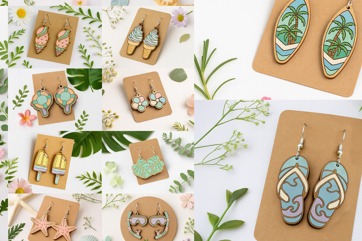 Σετ των 3 Intra απο ξύλο plywood 3mm-4mm πάχος – Πακέτο με καλοκαιρινά σκουλαρίκια Δίασταση  5x5 cm INTRAFABR-123619054