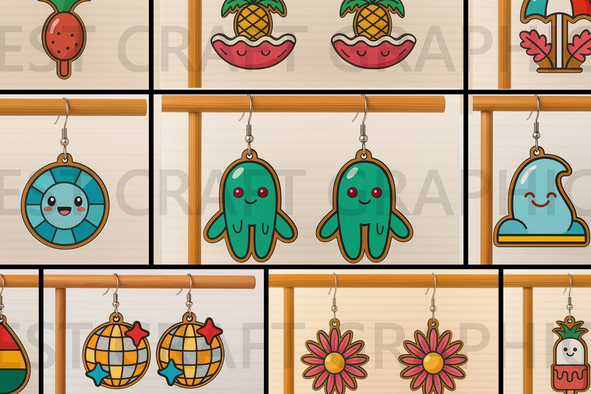 Σετ των 3 Intra απο ξύλο plywood 3mm-4mm πάχος – Πακέτο με καλοκαιρινά σκουλαρίκια Δίασταση  5x5 cm INTRAFABR-123664004