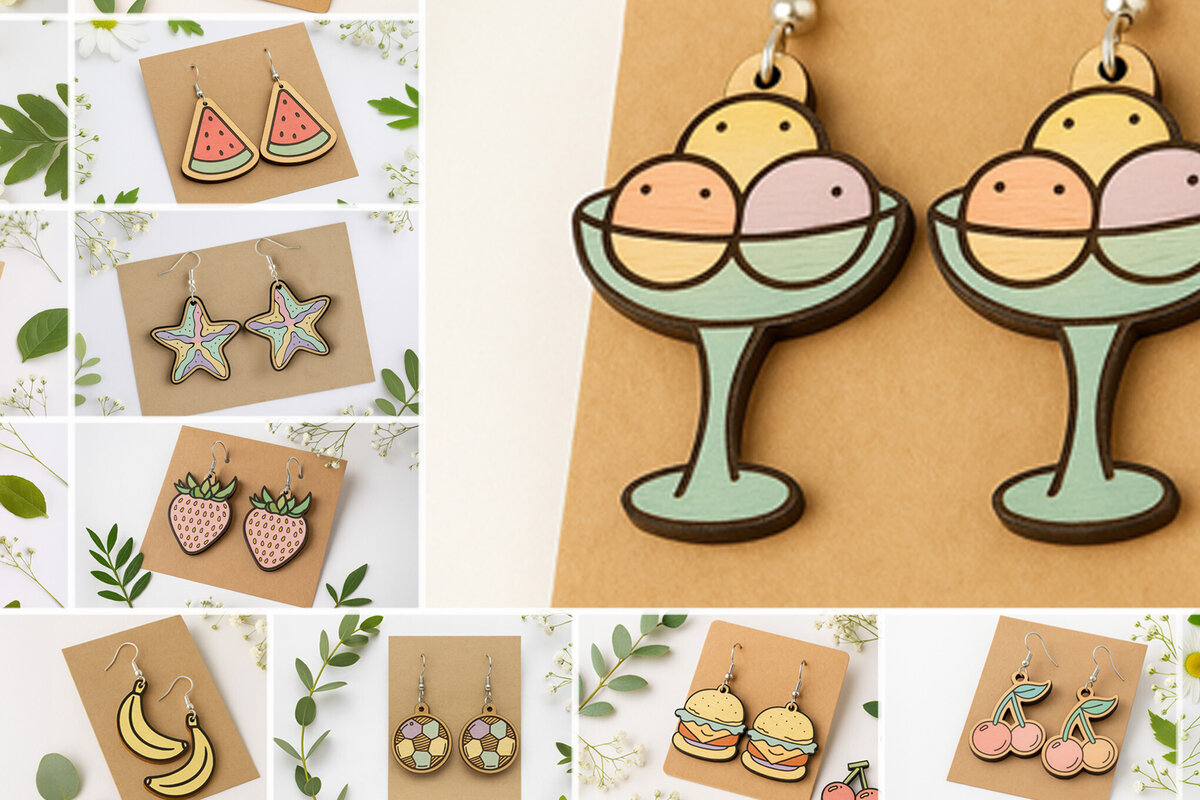 Σετ των 3 Intra απο ξύλο plywood 3mm-4mm πάχος – Πακέτο με καλοκαιρινά σκουλαρίκια Δίασταση  5x5 cm INTRAFABR-123818106