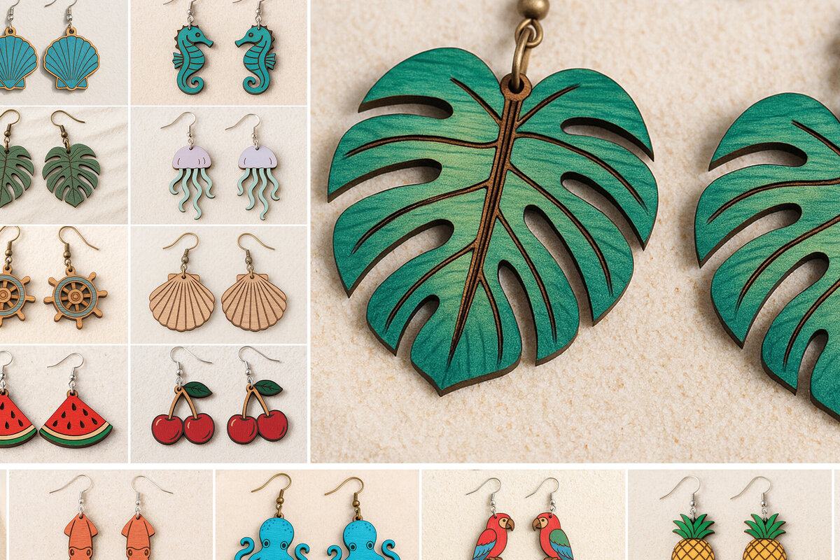 Σετ των 3 Intra απο ξύλο plywood 3mm-4mm πάχος – Καλοκαιρινά σκουλαρίκια Bundle Cut Laser Δίασταση  5x5 cm INTRAFABR-120915412