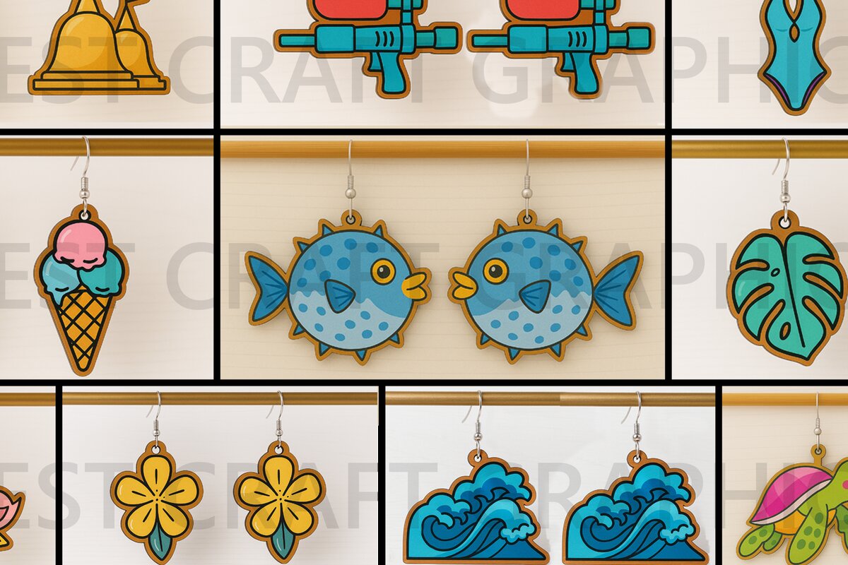 Σετ των 3 Intra απο ξύλο plywood 3mm-4mm πάχος – Πακέτο με καλοκαιρινά σκουλαρίκια Δίασταση  5x5 cm INTRAFABR-123333608